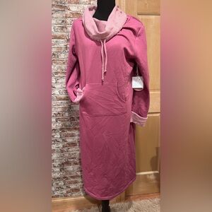 NWT Pajamagram Fleece Lined Nightgown Womens M Pink Cowl Neck Long Sleeve Dress